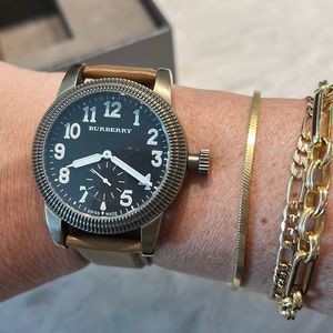 Burberry Military Watch w/brown leather strap